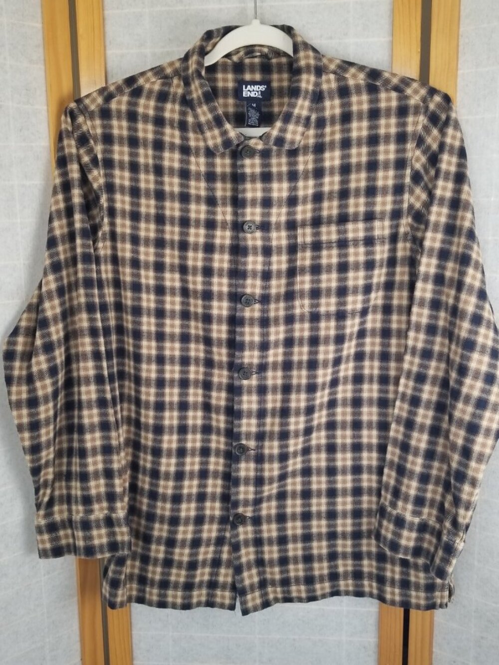 Lands End Pajama Shirt Men's Size Medium Flannel Blue Plaid